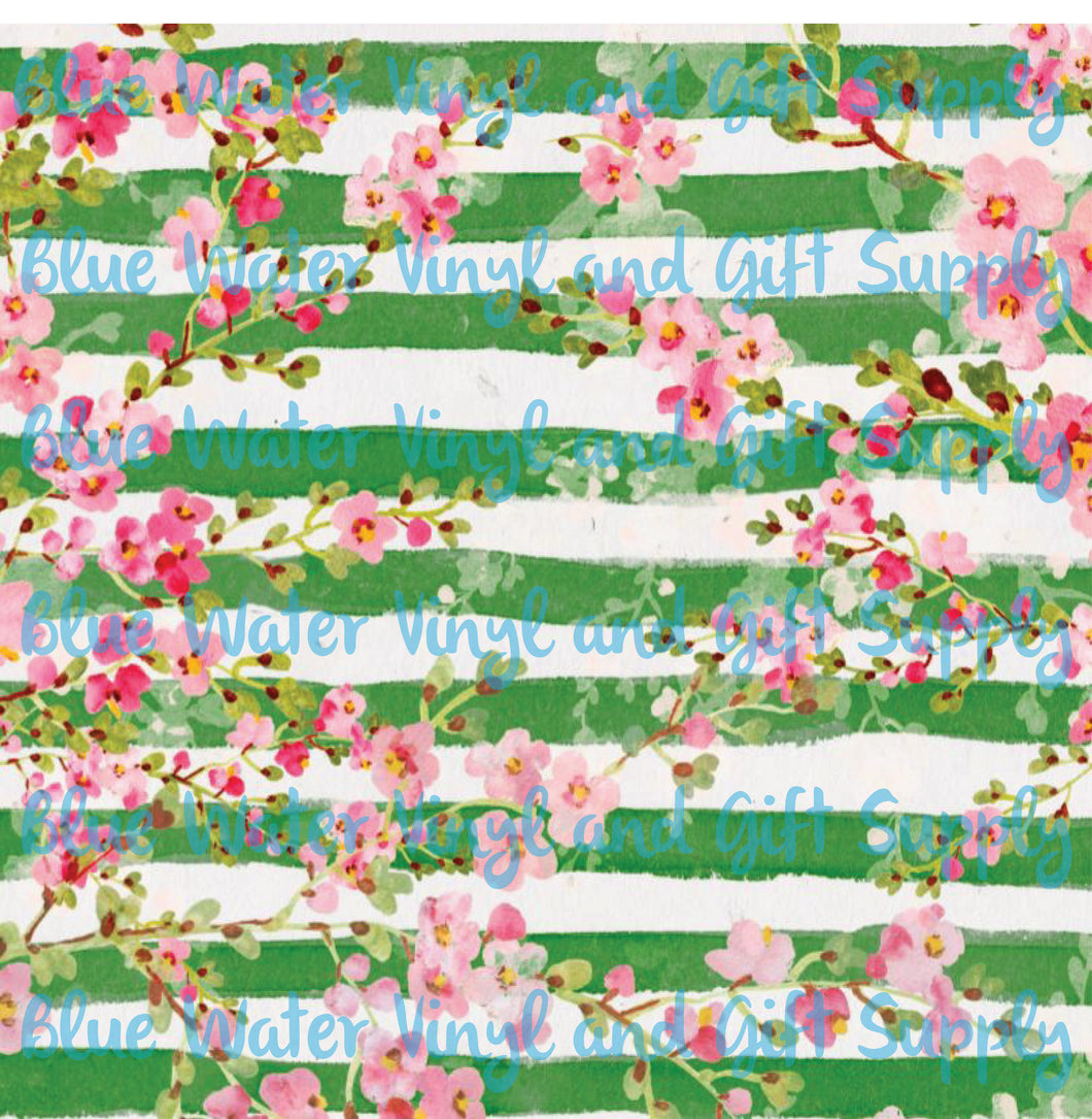 Flowers pink on green stripes
