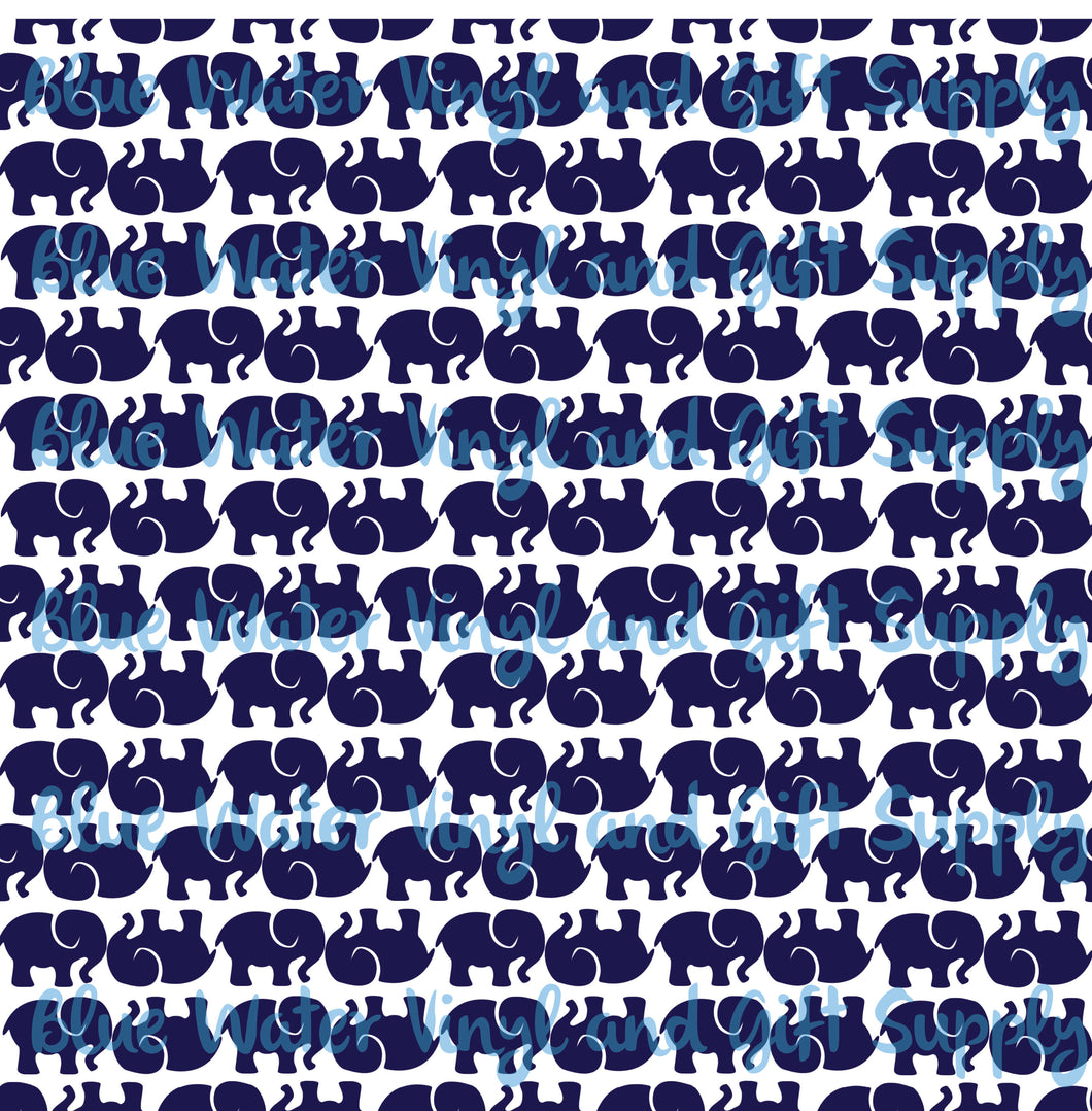 Elephants navy blue on white