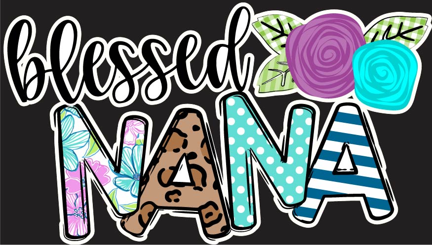Blessed Nana (purple and teal flowers)