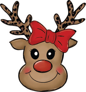 Christmas Cute Reindeer with Leopard Antlers and Red Bow