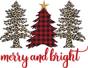 Christmas Trees with Buffalo and Leopard, Red Words Merry and Bright
