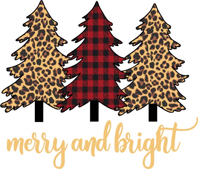 Christmas Trees Merry & Bright with Red Buffalo Plaid and Yellow Words