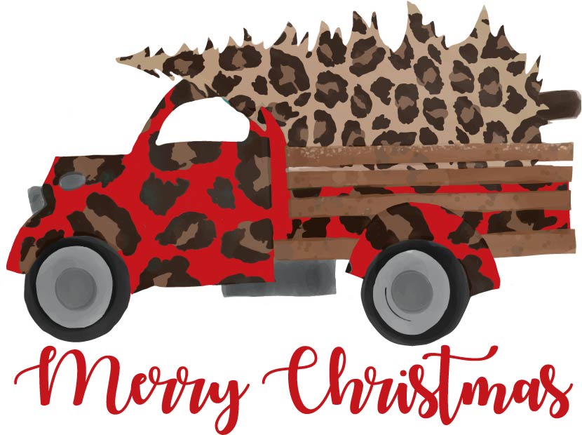 Christmas Truck Red Leopard with Leopard Tree