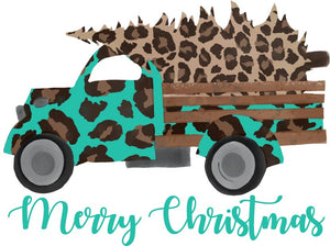 Christmas Truck Teal Leopard with Leopard Tree