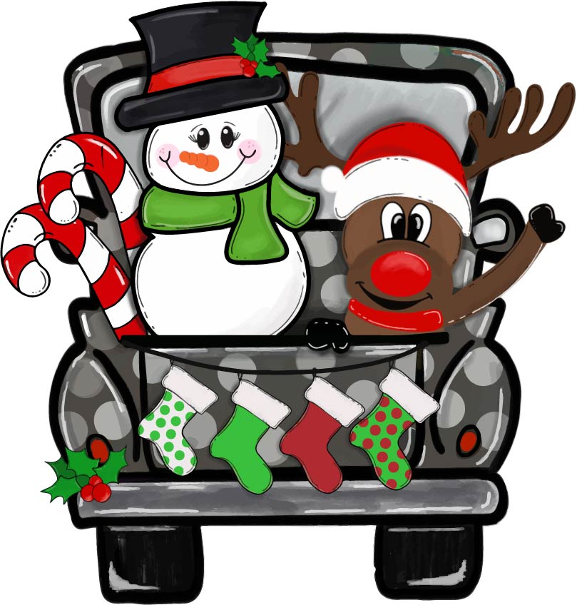 Christmas Truck with Snowman and Reindeer