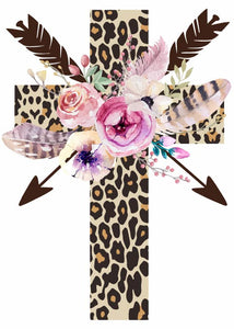 Leopard Cross with Flowers