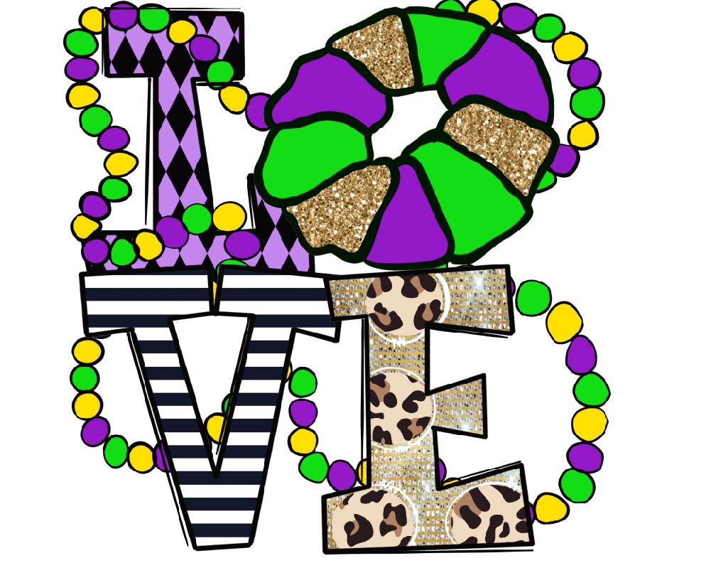 Love King Cake Mardi Gras Beads
