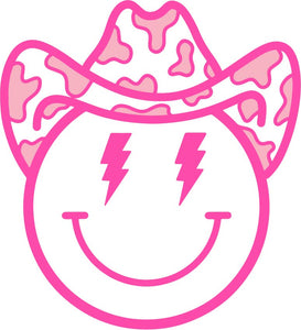 Pink Smiley Face with Cowboy Hat