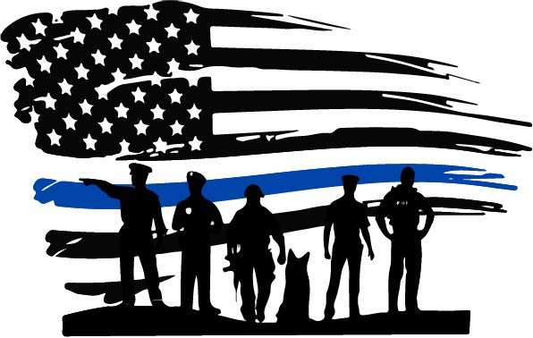 Thin Blue Line with Police Silhouettes