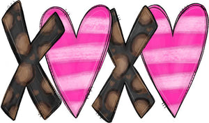 Valentine Watercolor Leopard and Pink Striped Hearts XOXO