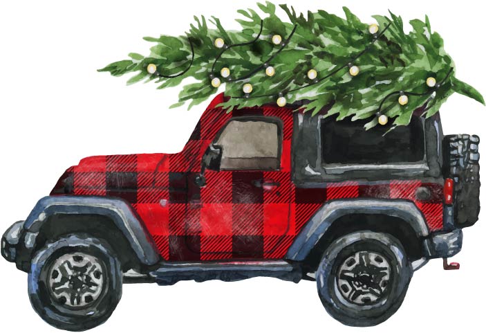 Buffalo Plaid Jeep with Christmas Tree